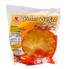 a bag of palm sugar sitting on top of a white table