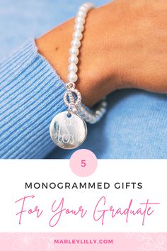 Looking for a sweet and classic bracelet to give a special woman in your life? This Monogrammed Pearl Bracelet with a 7/8 inch charm and faux pearl beads is the perfect piece to make her feel special. Personalize it with her initials in the font of your choice. Adjustable White Monogram Jewelry, Personalized Monogram Adjustable Jewelry Gift, Personalized Adjustable Monogram Jewelry, Adjustable Monogram Jewelry For Personalized Gift, Personalized Monogram Adjustable Jewelry, White Monogram Jewelry For Mother's Day, Silver Monogram Jewelry Gift For Mom, Elegant Monogram Jewelry For Bridesmaid Gift, Silver Monogram Jewelry For Mom