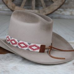 Western Beaded Hat Band - Laramie – Willow Lane Hat Co. Beaded Hat Bands Alcohol, Adjustable Beaded White Hat Bands, Classic Handmade Adjustable Hat Bands, Beaded Hat Band Patterns, Beaded Hat Bands, Beaded Hat, Subtle Luxury, Beaded Necklace Designs, Scarf Belt