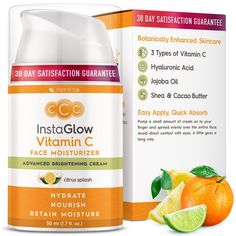 Ready to say goodbye to dull and tired-looking skin? The signs of aging are a total drag, making skin appear less vibrant and radiant with each passing year. It's time to fight back with a Triple Vitamin C Face Moisturizer designed to combat signs of aging and provide visible brightening effects! This powerful yet gentle formula combines three types of Vitamin C with other natural anti-aging superstars like Hyaluronic Acid and Jojoba & Macadamia oils to help bring back a youthful, radiant appear Vitamin C Moisturizer, Moisturizer For Face, Face Brightening, Natural Anti Aging, Macadamia Oil, Brightening Cream, Face Lotion, Citrus Scent, Clean Ingredients