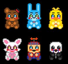 Fnaf 8 bit-plushies Pixel Fnaf Characters, Fnaf Perler Beads, Freddy X Bonnie, Toy Goldendoodle, Mangle Fnaf, Freddy Toys, Lockscreen Themes