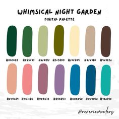 the color chart for an uninstalled night garden nail polish palette, with different shades