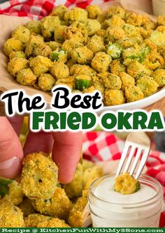 the best fried okra recipe is in a bowl