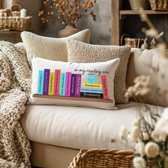 a couch with some books on it