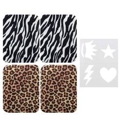 two coasters with zebra print and hearts on them