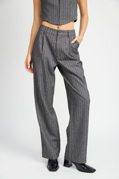 Loose fit pinstripe pants BLACK WHITE STRIPE Pants Pinstripe Pants Outfit, Going Out Pants, Black Pinstripe Pants, Office Siren, Trendy Trouser, Pinstripe Pattern, Pinstriping Designs, Stripe Pants, Exude Confidence