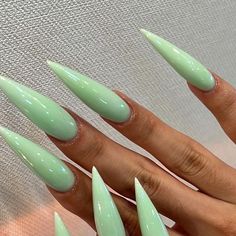 Mint Nails, Sharp Nails, Dope Nail Designs, Nail Idea, Hair Skin Nails, Acrylic Nails Coffin