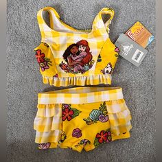 Disney Ariel/Moana Gingham Toddler Bikini Yellow Toddler Bathing Suit Size 2 Nwt Bought For Our Little’s Birthday But Didn’t Fit Cute Yellow Fitted Swimwear, Cute Fitted Yellow Swimwear, Fitted Gingham Playful Swimwear, Cute Yellow Swimwear For Vacation, Cute Cartoon Print Swimwear For The Beach, Cute Cartoon Print Swimwear For Beach, Cartoon Print Swimwear For Summer Pool Time, Cute Cartoon Print Swimwear For Summer, Summer Cartoon Print Swimwear For Pool