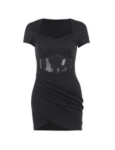 SPU: JUSDR230509006Stretch: Slightly StretchyFit Type: SlimClothing Detail: MeshStyle: Casual. Kpop. Date. Y2kColor: BlackPattern Type: PlainMaterial: Polyester. CottonNeckline: Square NeckSleeve Type: Short Sleeve Black Short Sleeve Bodycon Dress For Club, Fitted Short Sleeve Club Dress, Edgy Fitted Mini Dress For Evening, Edgy Fitted Mini Dress For Night Out, Edgy Fitted Mini Length Bodycon Dress, Fitted Short Sleeve Mini Dress For Night Out, Edgy Fitted Mini Bodycon Dress, Fitted Mini Dress With Short Sleeves For Night Out, Edgy Fitted Mini Dress For Club