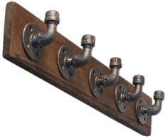 four metal spigots are mounted on a wooden board with multiple bolts and screws