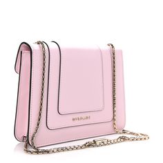 This is an authentic BULGARI Calfskin Small Serpenti Forever Snake Strap Crossbody Bag in Light Pink. This stylish bag is crafted of pink calfskin leather and embellished with a multicolored snake head at the snap. The bag features gold hardware including the snake body chain strap. The front snap opens to a pink fabric interior with a patch pocket. Snake Head, The Snake, Bag Light, Stylish Bag, Pink Fabric, Chain Strap, Gold Hardware, Patch Pocket, Calf Skin