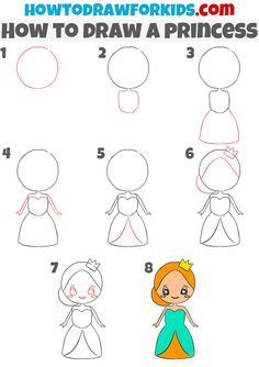 how to draw princess step by step instructions for kids with pictures on the front and back