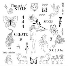 the art of style stamp set is shown in black and white, with different designs