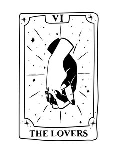 the lovers tarot card is shown in black and white, with stars above it