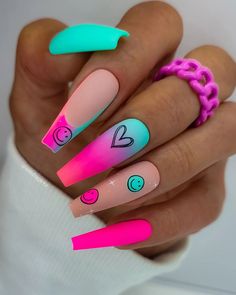 Ballerina Nails Shape, Unghie Sfumate, Sassy Nails, Colorful Nails, Vibrant Nails, Ballerina Nails, Trendy Nail Art, Neon Nails, Fancy Nails