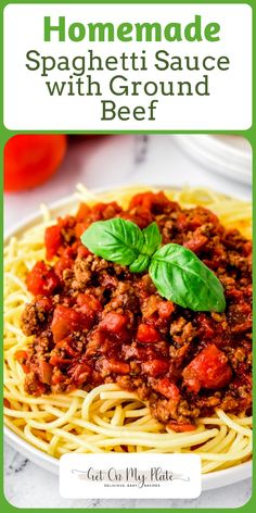 spaghetti sauce with ground beef in a white bowl