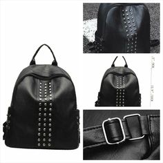 Olivia Mark - Studded Detail Backpack - Women Backpacks Punk Style Backpack With Adjustable Strap, Edgy Standard Backpack For Everyday Use, Edgy Travel Backpack, Edgy Standard Backpack For Travel, Punk Backpack With Zipper Closure, Punk Style Backpack With Zipper Closure, Punk Style Backpack For Everyday Use, Punk Style Standard Backpack For Everyday Use, Edgy Backpack For School