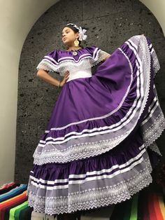 Mexican folkloric set woman's dress 5 da Mayo Costa Rica coco theme party fiesta wedding dance day of the dead by mexicotodocorazon on Etsy Colombian Fashion Traditional, Purple Mexican Dress, Mexican Traditional Clothing Women, Traditional Mexican Dress For Women, Mexican Dancing Dress, Hispanic Dresses, Mexican Dance Dress, Mexican Dresses For Women, Mexican Dresses Traditional