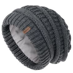 PRICES MAY VARY. Acrylic+Fleece lined Imported Elastic closure Dry Clean Only This Slouchy Knit Beanie Hats for Women and Men is double layer with fleece lined made of comfortable,durable and AZO Free acrylic,cute and soft; Good elasticity make it accommodates any head size; This Knit Beanie Hat is a perfect gift for a college student, mom and dad,friend or ski lover, this classic beanie hat will keep the lucky guy who receives it warm and stylish;Crafted with a nice slouch cable-knit pattern, t Fleece Hats Slouch Patterns Free, Knitting Patterns Free Hats Slouchy Beanie, Knit Slouchy Hat Pattern Free Men, Slouchy Winter Hat, Chunky Hat, Beanie Hats For Women, Warm Winter Hats, Cozy Hat, Deep Gray