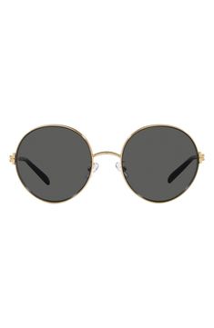 Elevate your chic style with these retro-inspired round sunglasses fitted with full-coverage UV-protective lenses. 54mm lens width; 19mm bridge width; 140`mm temple length 100% UV protection Adjustable nonslip nose pads Metal Imported Chic Gold Round Frame Sunglasses, Gold Round Sunglasses With Gradient Lenses, Gold Round Sunglasses With Polarized Lenses, Chic Round Sunglasses With Gradient Lenses, Gold Round Sunglasses With Tinted Lenses, Chic Round Frame Sunglasses With Uv Protection, Chic Round Sunglasses With Uv Protection, Classic Round Sunglasses With Tinted Lenses, Modern Aviator Sunglasses With Mirrored Lenses