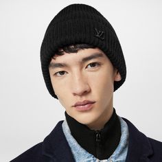 LOUIS VUITTON® - Lv Ahead Beanie - Black Modern Black Hat For Fall, Modern Black Winter Hat, Designer Black Winter Hat, Lv Beanie, Sit Elegantly, Beanie Black, Louis Vuitton Official, Men's Collection, Latest Design