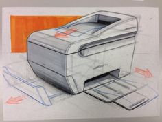 a drawing of a printer sitting on top of a table