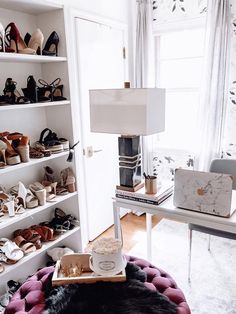 a living room filled with lots of shoes