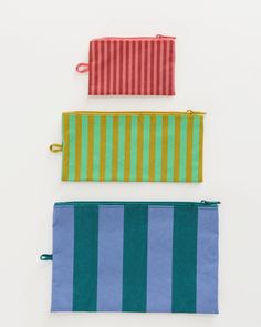 Have you ever looked out over the surface of a lake, the flat expanse of water begging you to jump in? So you do, and you realize it isn’t flat at all — it’s full of depth and possibilities. These pouches are a bit like that. We could tell you more about them or you could just jump in. ● Set of three pouches● Large measures 7" × 10 ½"● Medium measures 4 ¼" × 9"● Small measeures 3 ½" × 5"● Recycled heavyweight nylon● Machine washable Daily Organization, Striped Flats, Flat Pouch, Guy Stuff, Reusable Pouches, Large Pouch, Fabric Inspiration, Trading Post, Jump In