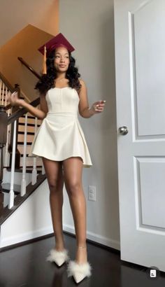 Graduation, graduation dress, graduation outfit, grad outfit, grad outfit idea, graduation outfit ideas, graduation pictures, grad pictures, graduation outfit ideas university, graduation outfits for women, summer dress, summer dress outfits, summer dress aesthetic, cute dresses, cute dress outfits, cute dresses casual, dress, dress outfits   Credit to the original creator 🖤 White Graduation Dress High School Black Women, Highschool Graduation Dresses White, White Dress Graduation Black Women, White Dresses Graduation Black Women, Graduation Brunch Outfits, Grad Dresses Black Women, Outfits To Wear Under Graduation Gown, Dresses Under Graduation Gown, Y2k Graduation Outfits