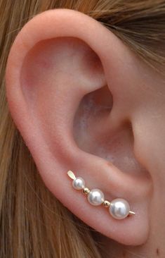 Pearl Ear Climber Dainty Ear Climbers Ear Crawlers | Etsy White Single Ear Climber For Wedding, Unique Pearl Earrings, Gold Ear Climbers, Pearl Top, Ear Pin, Silver Ear Climbers, Earring Pins, Ear Crawlers, Pearl Accessories