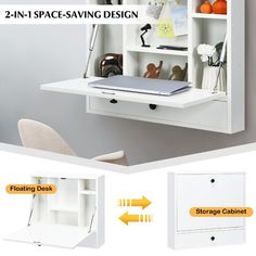 two - in - one space saving desk with storage cabinet and shelf for office supplies