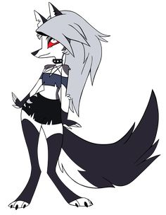 a drawing of a wolf girl with red eyes