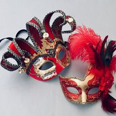 Red Gold Masquerade Mask Women Feather Mask Ball Party Mask | Etsy Mask Ball Party, Black And Gold Masquerade Mask, Red Mask Masquerade, Mask Couple, Red Masquerade Mask, Silver Masquerade Mask, Masquerade Mask Women, Couples Masquerade Masks, Jester Mask