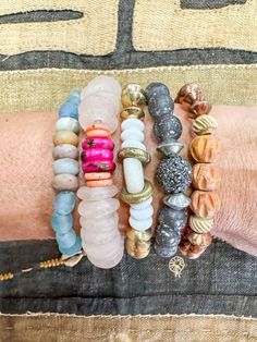 The Twine & Twine Versa Stack is designed using globally sourced beads. They can be worn individually or stacked up. Fits wrist size 7". Twine And Twig, Party Bundles, Arm Party, Short Necklace, Love Bracelets, Bracelet Gold, Jewelry Diy, Side Hustle, Sea Glass