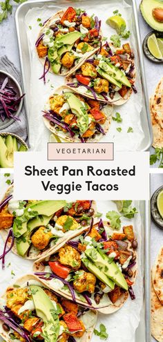 sheet pan roasted veggie tacos with text overlay