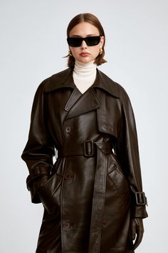 Henri - Nour Hammour Parisian Winter, Yoyo Cao, Black Leather Coat, Long Leather Coat, Leather Outerwear, Denim Wear, Leather Trench, Leather Trench Coat, Flight Jacket