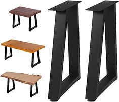 four different types of tables with metal legs