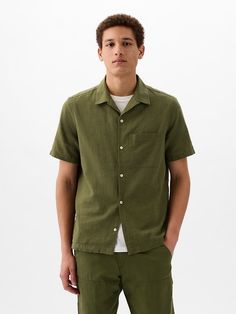 Linen-Cotton Shirt Army Jacket, Smart Trousers, Men Shirt Style, Gap Jeans, Green And Khaki, Men Boys, Green Jacket, Cotton Shorts, Patch Pocket