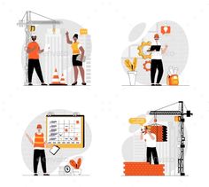 Construction Engineer Illustrations Construction Engineer, Construction Lines, Building Concept, Construction Plan, Construction Tools, Web Icons, City Buildings, Modern Buildings, Vector Illustrations