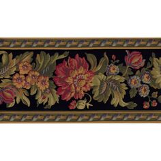 a black and red floral border with gold trimmings on the bottom half of it