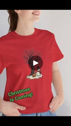 Happy Snowman T-shirt  Christmas Is Coming! Happy Holidays! A Snowman, a dog,  a tree and snow is relieved in the t-shirt of this image. Let it snow! And Santa Comes! #christmas #shirts #tee #snowman #gift #woman #clothes #snow Happy Snowman, Snowman Family, Woman Clothes, Pajamas Comfy, Trendy Winter, Chic Party, Family Christmas Shirts