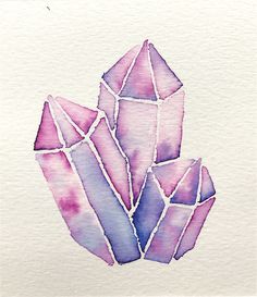 watercolor painting of purple crystals on white paper