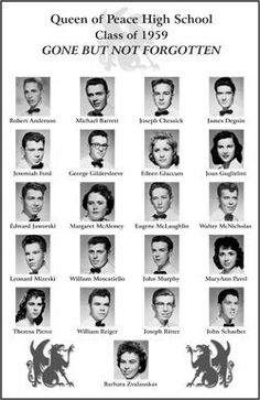 an old poster with the names of students in their school's graduating class, which includes