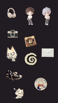 an image of various items that are in the shape of animals and cats on a black background