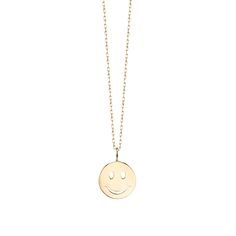 14k yellow gold happy face charm necklace from our Pure Collection. Fine 14k gold square link chain is available in 16" or 18" lengths. Charm measures approximately 1/2"H x 1/2"W in diameter. Elephant Earrings Studs, Bumble Bee Necklace, Saturn Necklace, Cross Earrings Studs, Face Necklace, Diamond Evil Eye, Elephant Bracelet, Gold Charm Necklace, Sydney Evan