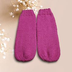 handmade knitted chunky anklet tube socks, lounge socks, bed socks, casual socks. cerise pink. Comfortable Knitted Leg Warmers, Pink Knitted Socks For Winter, Casual Pink Knitted Socks, Cozy Chunky Knit Socks With Round Toe, Cozy Chunky Knit Socks, Handmade Pink Casual Socks, Pink Hand Knitted Socks For Winter, Hand Knitted Pink Socks For Winter, Pink Hand-knitted Winter Socks