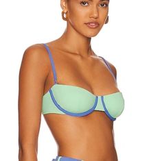 New With Tags. Adjustable And Removable Straps, Unpadded. Adjustable Band. Underwire. Matching Bottoms Sold Separately. Mint Green And Jean Blue. Womens Swim, Mint Green, Bathing Suits, Blue Green, Swimming, Mint, Band, Tags, Green