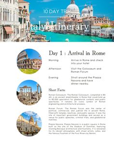 the front page of a travel brochure with images of italy and other countries