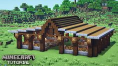 an image of a minecraft house in the middle of a field with animals and trees