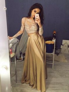 gold prom dress, long prom dress, lace sleeves evening gown, formal prom dress, two pieces evening dress 2017, BD267 Gold Prom Dresses Long, Gold Prom Dresses, Long Sleeve Prom, Prom Dresses Two Piece, Prom Dresses For Sale, Long Sleeve Evening Dresses, Piece Prom Dress, A Line Prom Dresses, Satin Prom Dress